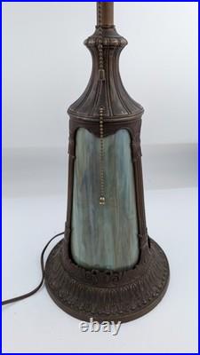 Large Slag Glass Table Lamp Lighted Base 21.5 AS IS Missing Parts