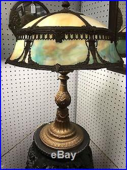 Large Slag glass overlay lamp