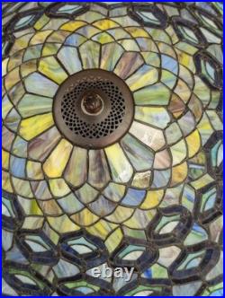 Large Tiffany Style Peacock Feather Slag Glass Mosaic Reproduction Table Lamp