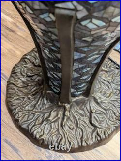 Large Tiffany Style Peacock Feather Slag Glass Mosaic Reproduction Table Lamp