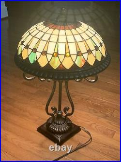 Large Tiffany Style Stained Glass Slag Glass Table Lamp Dual Socket EXCELLENT
