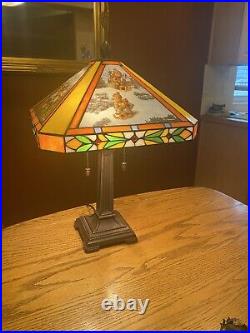 Large Vintage Hummel Stained Slag Glass Table Lamp & Shade Tiffany Style