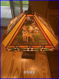 Large Vintage Hummel Stained Slag Glass Table Lamp & Shade Tiffany Style