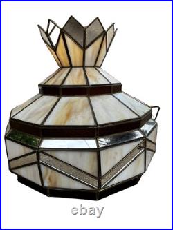 Large Vintage Slag Glass Hanging Lamp 15. X 14.5 Mirrored Panels