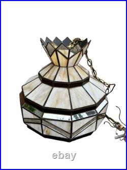 Large Vintage Slag Glass Hanging Lamp 15. X 14.5 Mirrored Panels