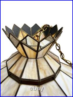 Large Vintage Slag Glass Hanging Lamp 15. X 14.5 Mirrored Panels