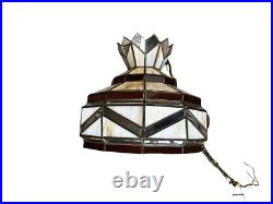 Large Vintage Slag Glass Hanging Lamp 15. X 14.5 Mirrored Panels