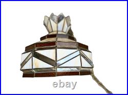 Large Vintage Slag Glass Hanging Lamp 15. X 14.5 Mirrored Panels