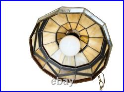 Large Vintage Slag Glass Hanging Lamp 15. X 14.5 Mirrored Panels