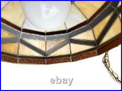 Large Vintage Slag Glass Hanging Lamp 15. X 14.5 Mirrored Panels