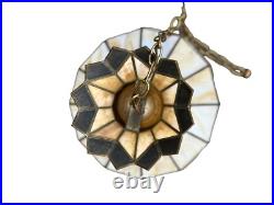 Large Vintage Slag Glass Hanging Lamp 15. X 14.5 Mirrored Panels