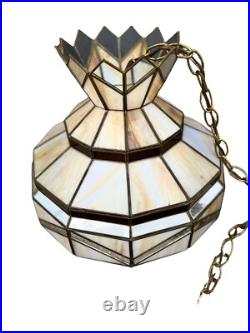 Large Vintage Slag Glass Hanging Lamp 15. X 14.5 Mirrored Panels