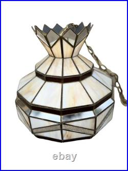 Large Vintage Slag Glass Hanging Lamp 15. X 14.5 Mirrored Panels