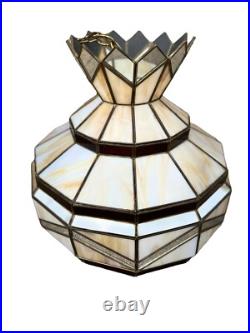 Large Vintage Slag Glass Hanging Lamp 15. X 14.5 Mirrored Panels