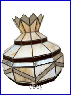 Large Vintage Slag Glass Hanging Lamp 15. X 14.5 Mirrored Panels