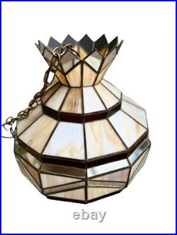 Large Vintage Slag Glass Hanging Lamp 15. X 14.5 Mirrored Panels