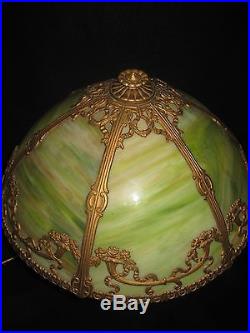 Large slag glass panel lamp Handel Tiffany era