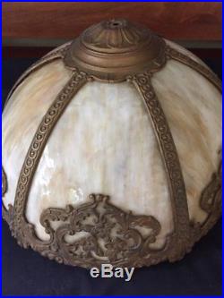 Large slag lampshade with one broken glass caramel panel