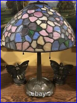 Leaded Arts Crafts Slag Glass Tiffany Bradley Hubbard Handel Bintage Style Lamp