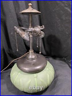 Leaded Lamp, Hampshire Pottery, Slag Glass Shade, Arts Crafts, Handel Lamp Era