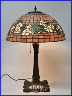 Leaded Slag Glass Table Lamp Banded Dogwood Floral Designs
