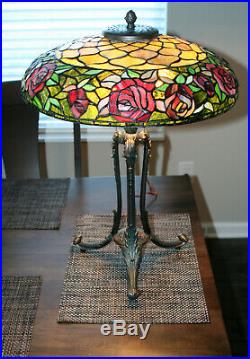 Leaded Stained Slag Art Glass Lamp Shade Roses Pattern, Handel B&H Era