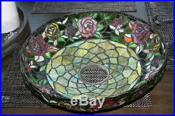 Leaded Stained Slag Art Glass Lamp Shade Roses Pattern, Handel B&H Era