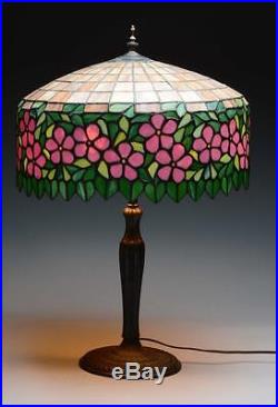 Leaded lamp, antique slag, stained glass arts and crafts, handel era, table lamp