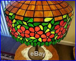 Leaded lamp, antique slag, stained glass arts and crafts, handel era, table lamp