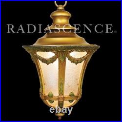 Lightolier Art Deco Urn Slag Glass Cold Painted Lantern Hanging Swag Lamp 1920's Lightolier Art Deco Urn Slag Glass Cold Painted Lantern Hanging Swag Lamp 1920's