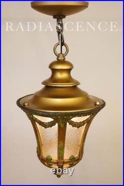 Lightolier Art Deco Urn Slag Glass Cold Painted Lantern Hanging Swag Lamp 1920's Lightolier Art Deco Urn Slag Glass Cold Painted Lantern Hanging Swag Lamp 1920's