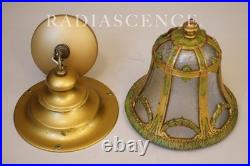 Lightolier Art Deco Urn Slag Glass Cold Painted Lantern Hanging Swag Lamp 1920's