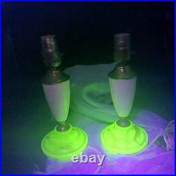Lot of 2 Uranium Slag Glass Base Table Lamps Art Deco Antique Houze Akro Agate