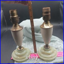 Lot of 2 Uranium Slag Glass Base Table Lamps Art Deco Antique Houze Akro Agate