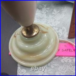 Lot of 2 Uranium Slag Glass Base Table Lamps Art Deco Antique Houze Akro Agate