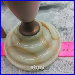 Lot of 2 Uranium Slag Glass Base Table Lamps Art Deco Antique Houze Akro Agate