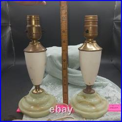 Lot of 2 Uranium Slag Glass Base Table Lamps Art Deco Antique Houze Akro Agate