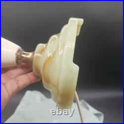 Lot of 2 Uranium Slag Glass Base Table Lamps Art Deco Antique Houze Akro Agate