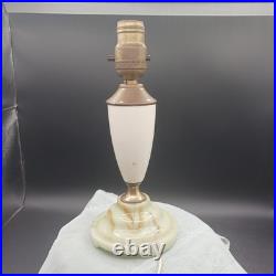 Lot of 2 Uranium Slag Glass Base Table Lamps Art Deco Antique Houze Akro Agate