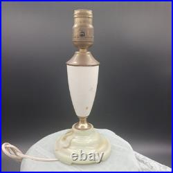 Lot of 2 Uranium Slag Glass Base Table Lamps Art Deco Antique Houze Akro Agate