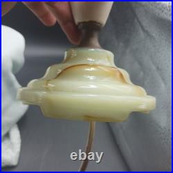 Lot of 2 Uranium Slag Glass Base Table Lamps Art Deco Antique Houze Akro Agate