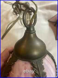 Lot of 3 Vintage Slag Glass Overhead Tulip Pendant Light Lamps