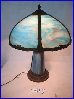 Magnificent C. 1910 Arts And Crafts Bent Panel Slag Glass Lamp