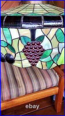 MASSIVE 25 Vintage Large Slag Stained Glass with Fruits Lamp Shade Light Fixture