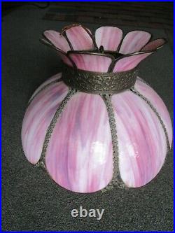 MCM Slag 17 Glass Pink Tulip Chandelier Hanging Lamp Shade Ornate Trim 8 panel