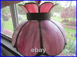 MCM Slag 17 Glass Pink Tulip Chandelier Hanging Lamp Shade Ornate Trim 8 panel