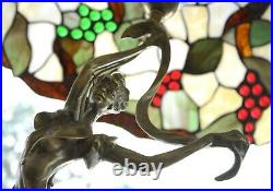 MID Century Art Deco Dancing Lady Lamp With Tiffany Style Slag Glass Shade