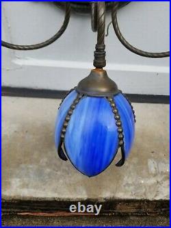 M. C. CO GIM #1089 ANTIQUE Wall Scounce 3-Arm Tulip Slag Glass LAMP