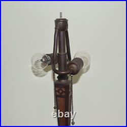 Matched Pair Bradley and Hbbard Slag Glass Panel Lamps