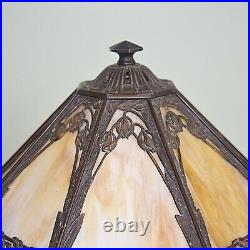 Matched Pair Bradley and Hbbard Slag Glass Panel Lamps